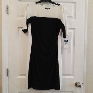 Chaps Black and White Midi Dres